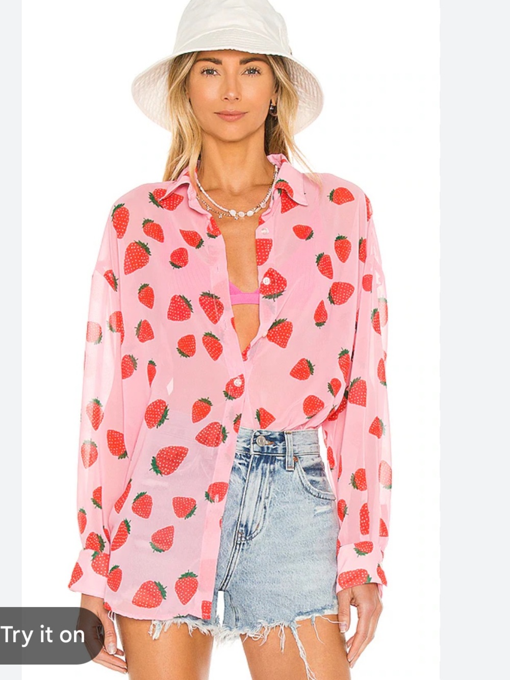 RESA Monica  pink Strawberry Print Button-Up Shirt